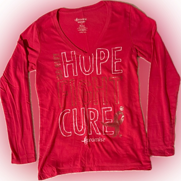Tops - HOPE FIGHT CURE🎗️Breast Cancer Awareness LONG-SLEEVE V-NECK T-SHIRT Pink Sz Med